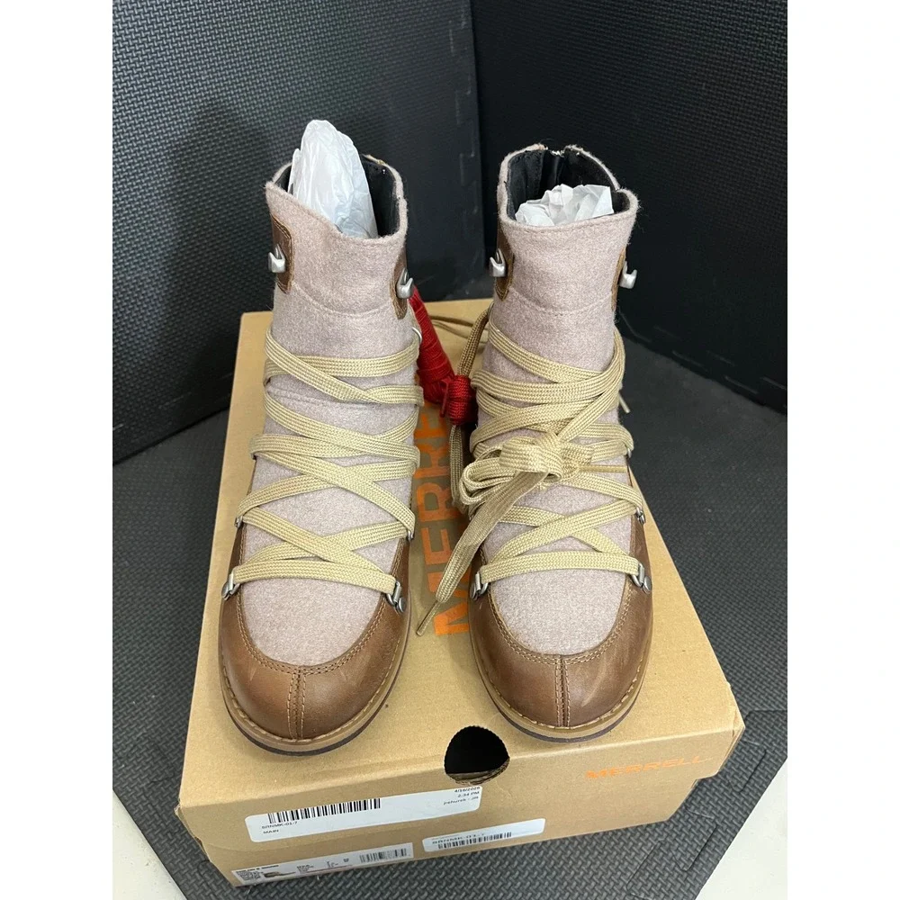 NEW Merrell Shiloh II Warm Boots Womens‎ 7 Camel Leather Wool Lace Up J004422